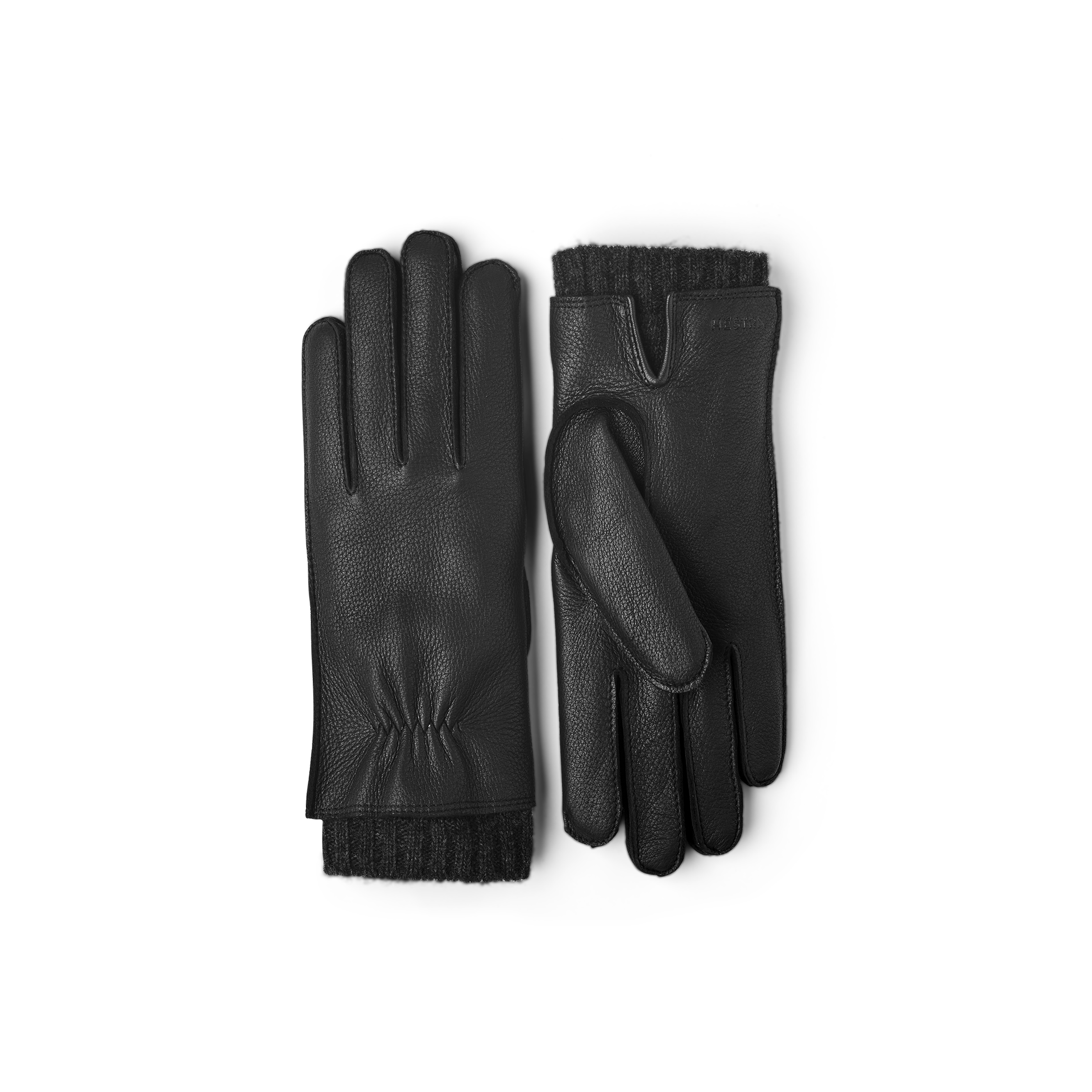 Black machine-sewn deerskin glove with extended wool lining