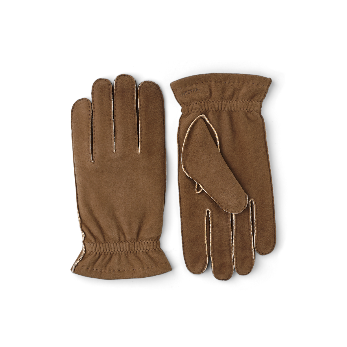 Brown suede protective glove with elasticated wrist