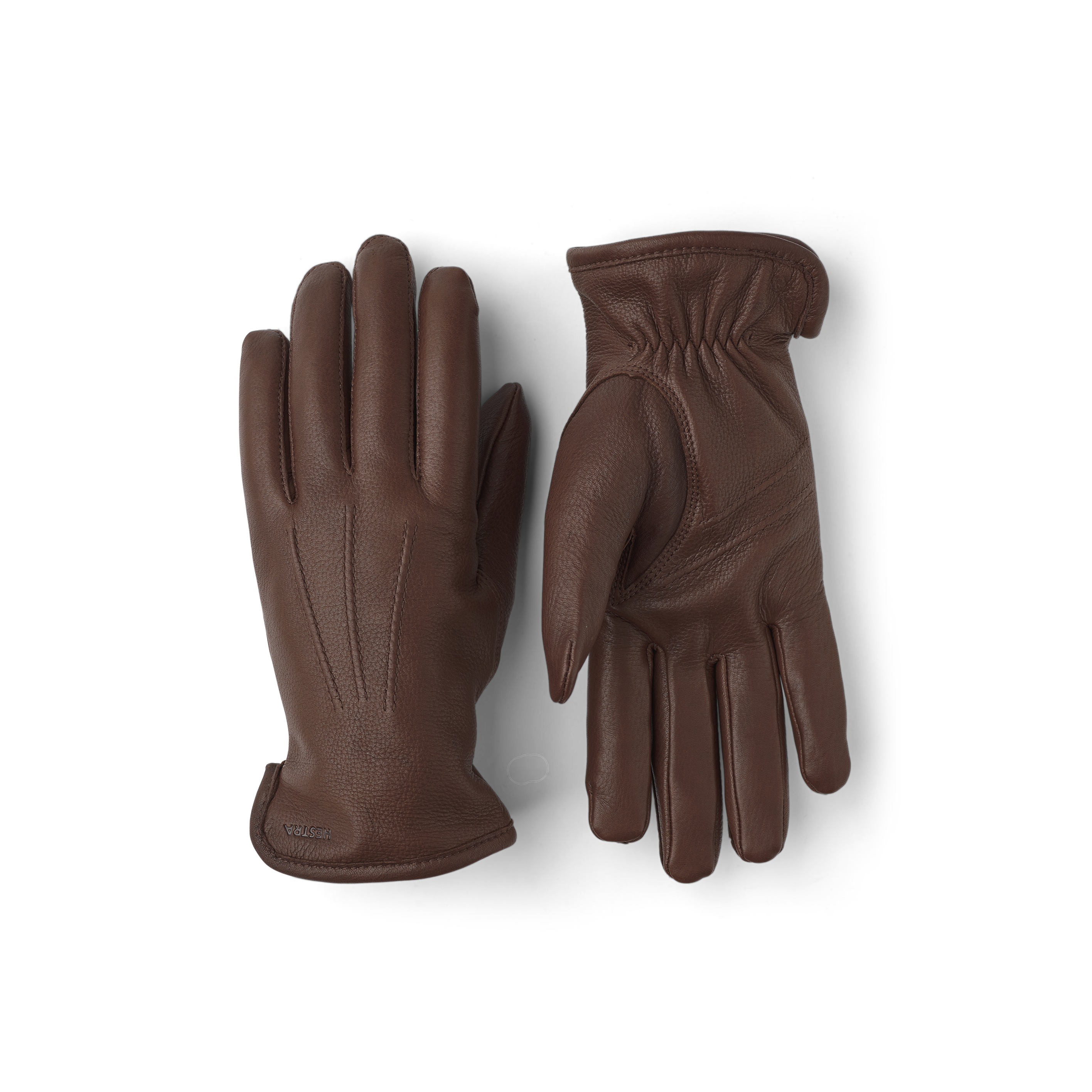 Brown machine-sewn deerskin glove