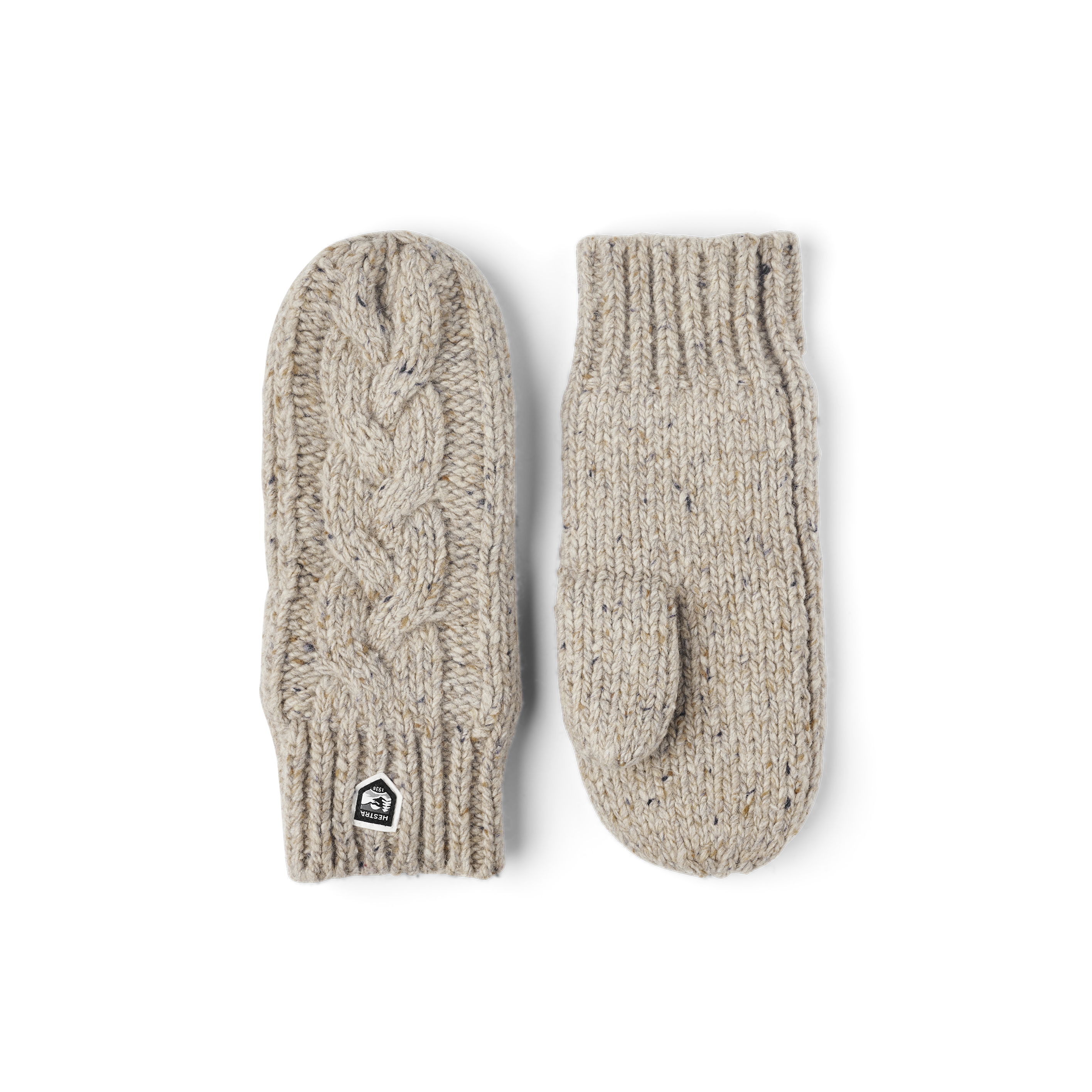 Beige knitted mitten in mottled merino wool