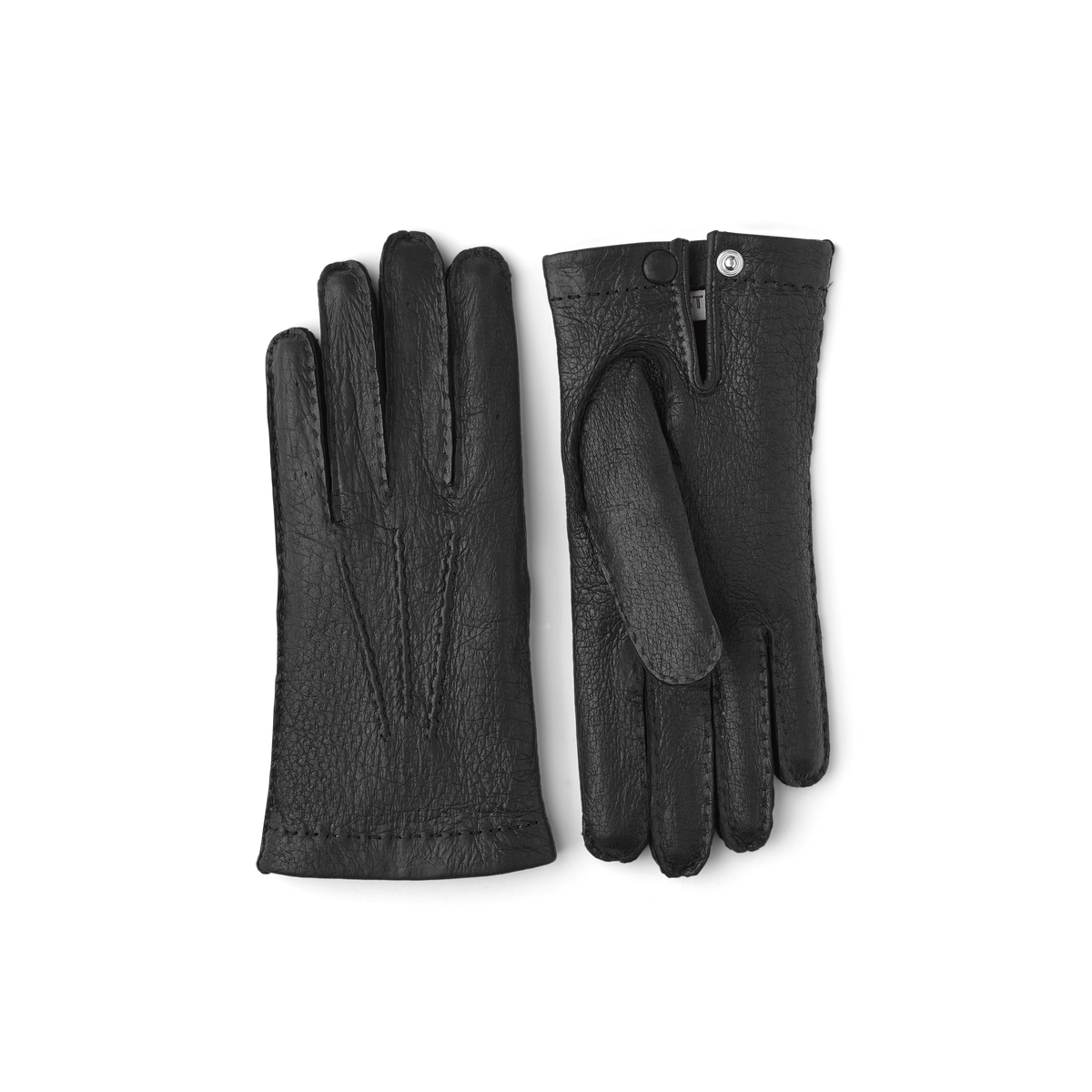 Black hand-sewn peccary leather glove with button