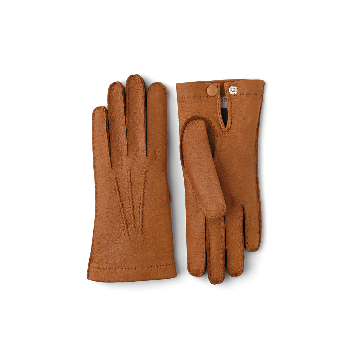 Light brown hand-sewn peccary leather glove with button