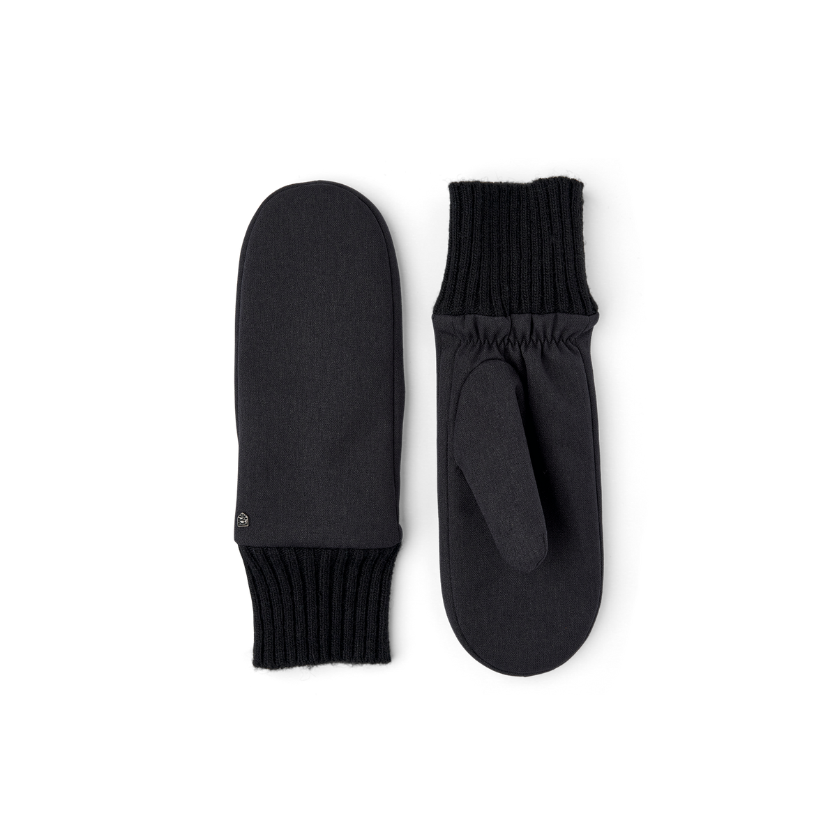 Black fabric mitten with knitted cuff