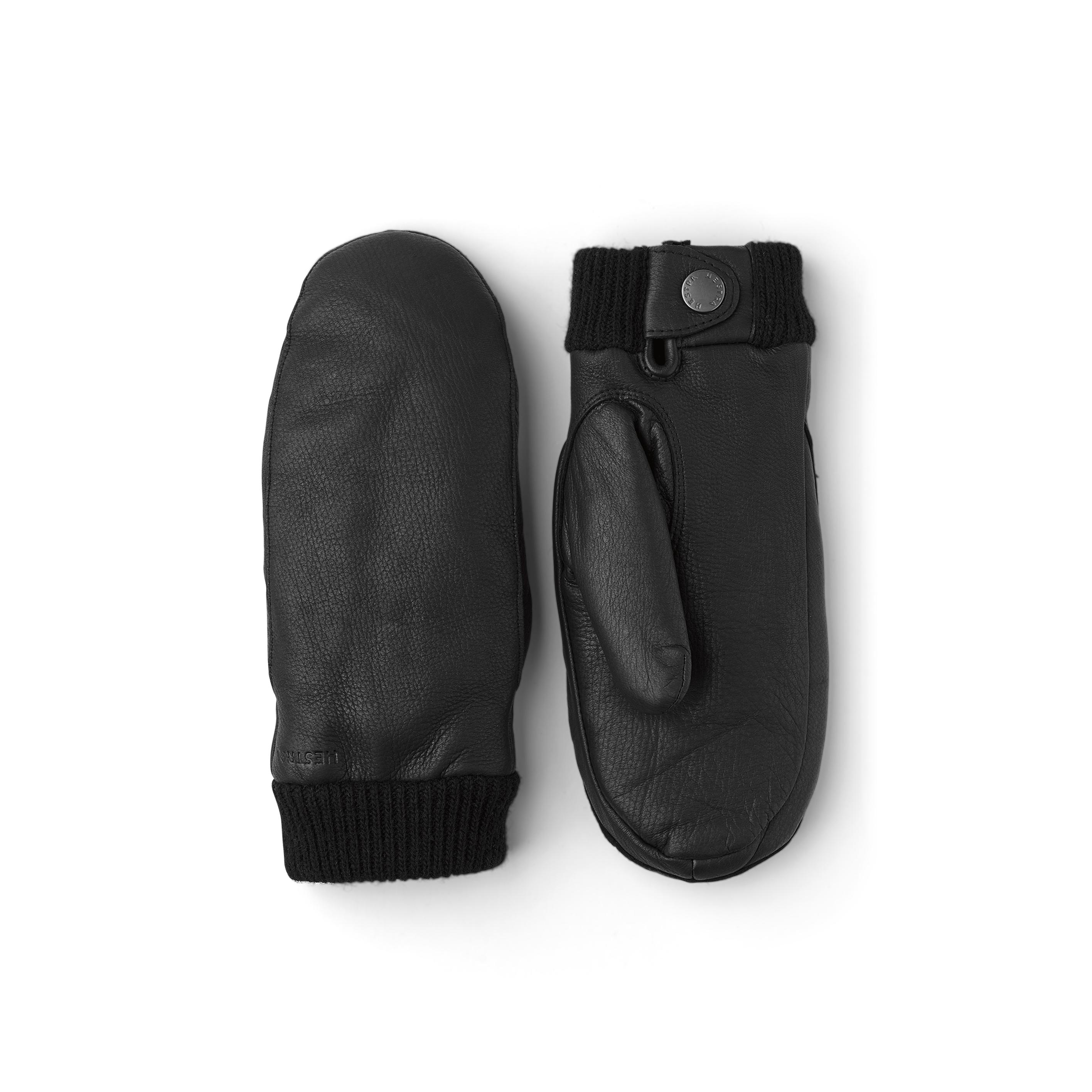 Black deerskin mitten with knitted cuff