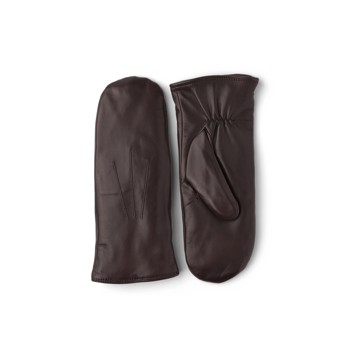 Dark brown machine-sewn hairsheep leather mitten