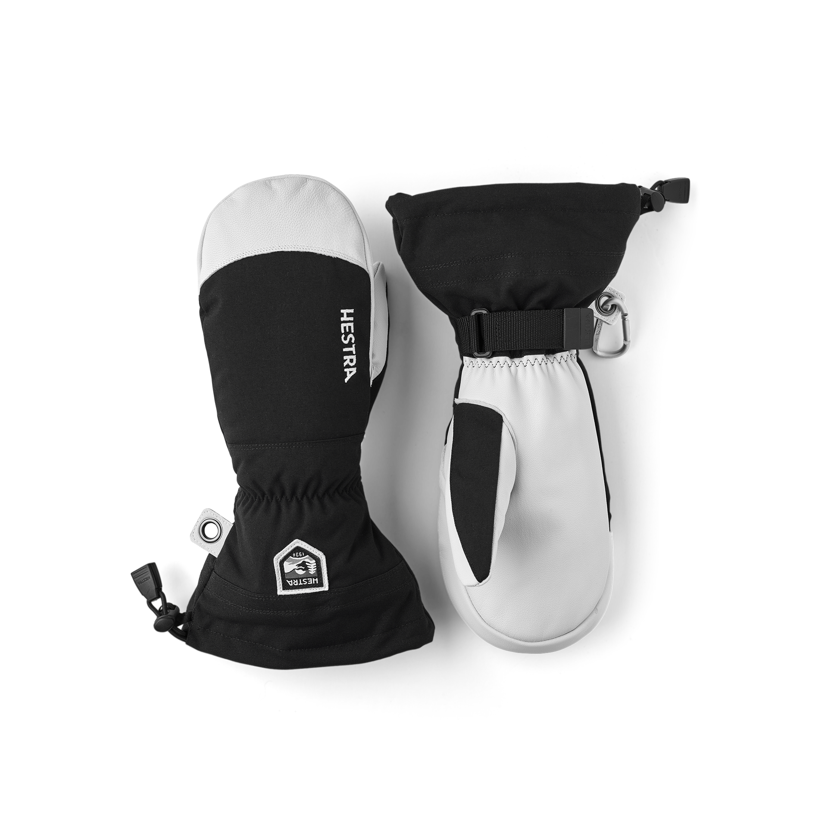 Black mitten with white goat leather palm