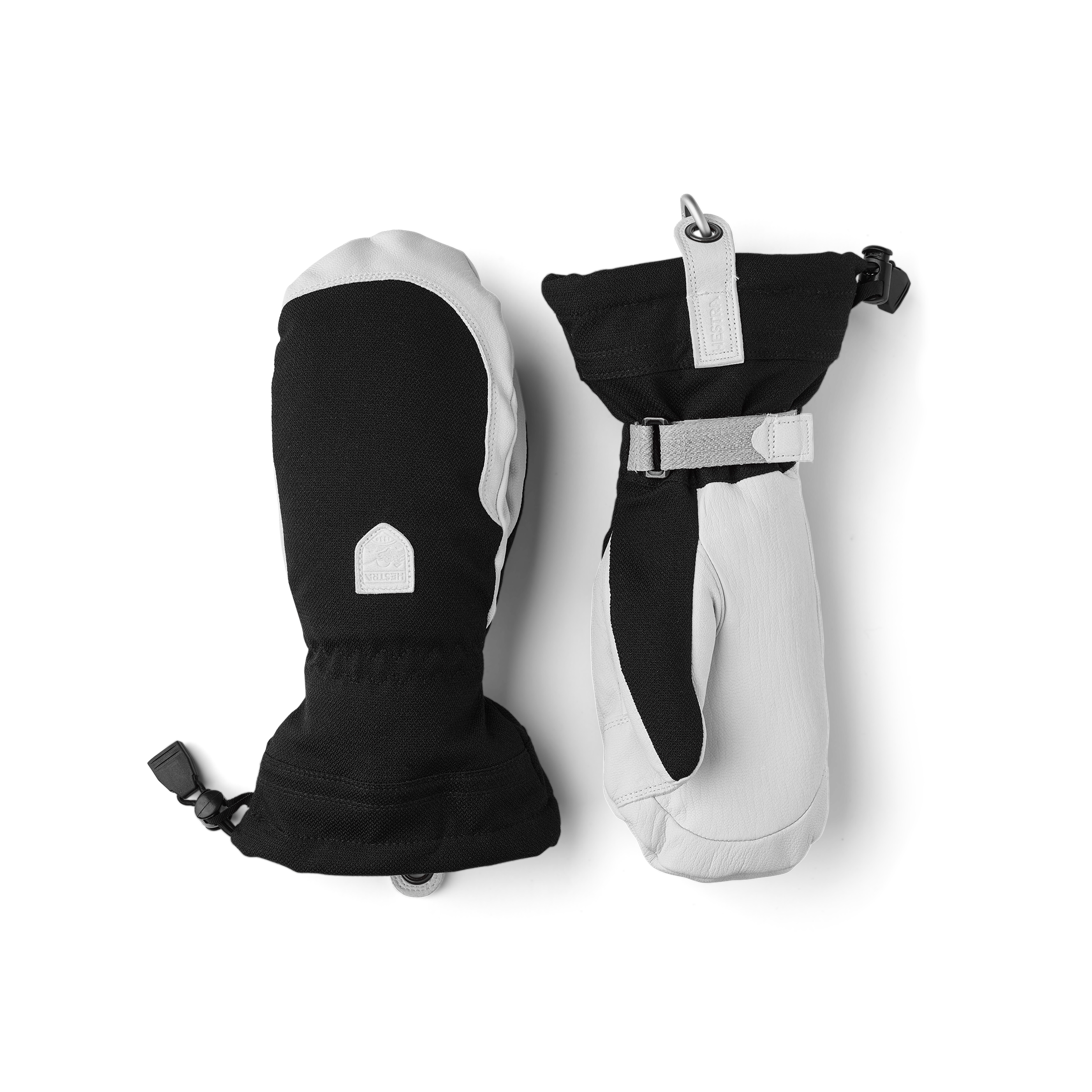 Black mitten with white goat leather palm