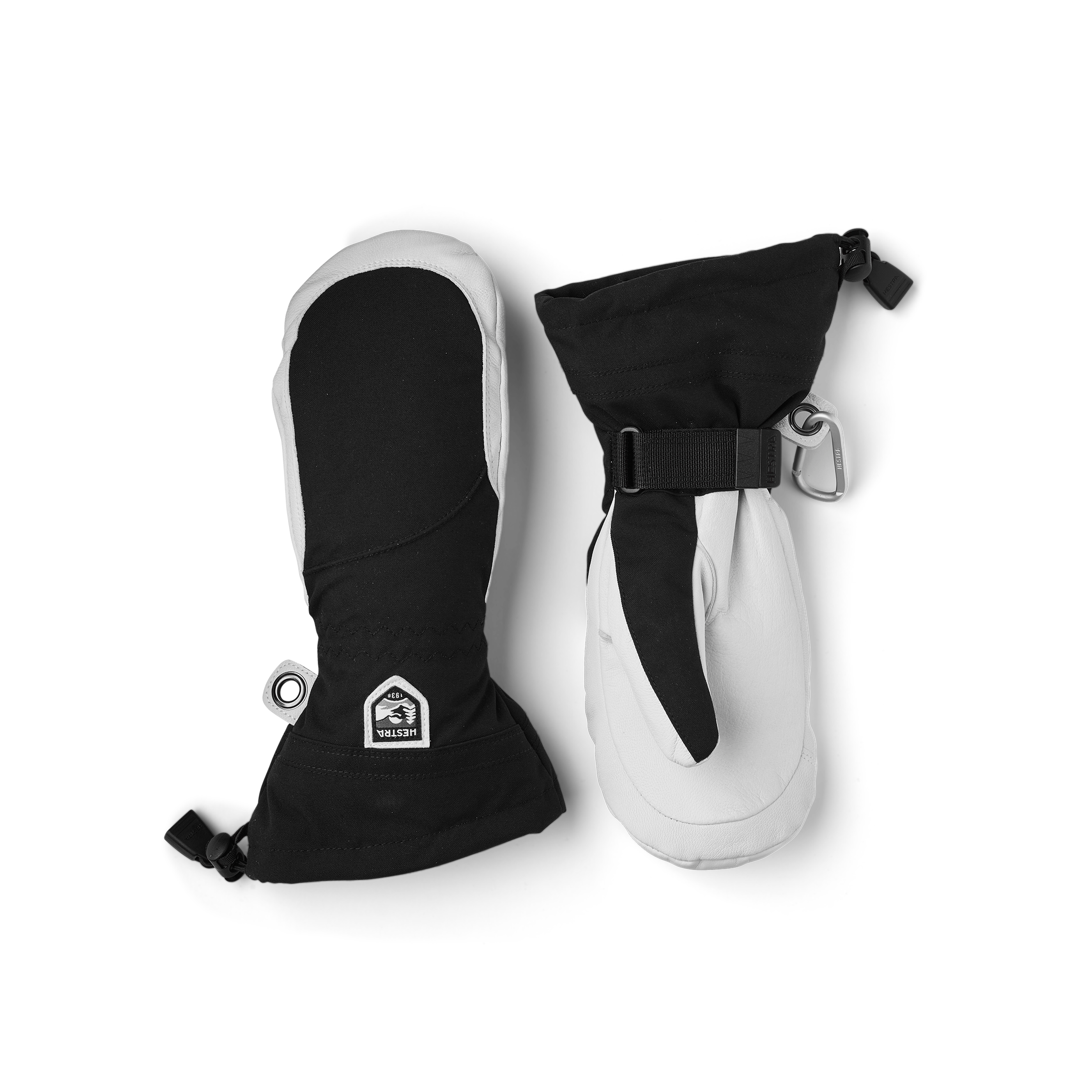 Black mitten with white goat leather palm
