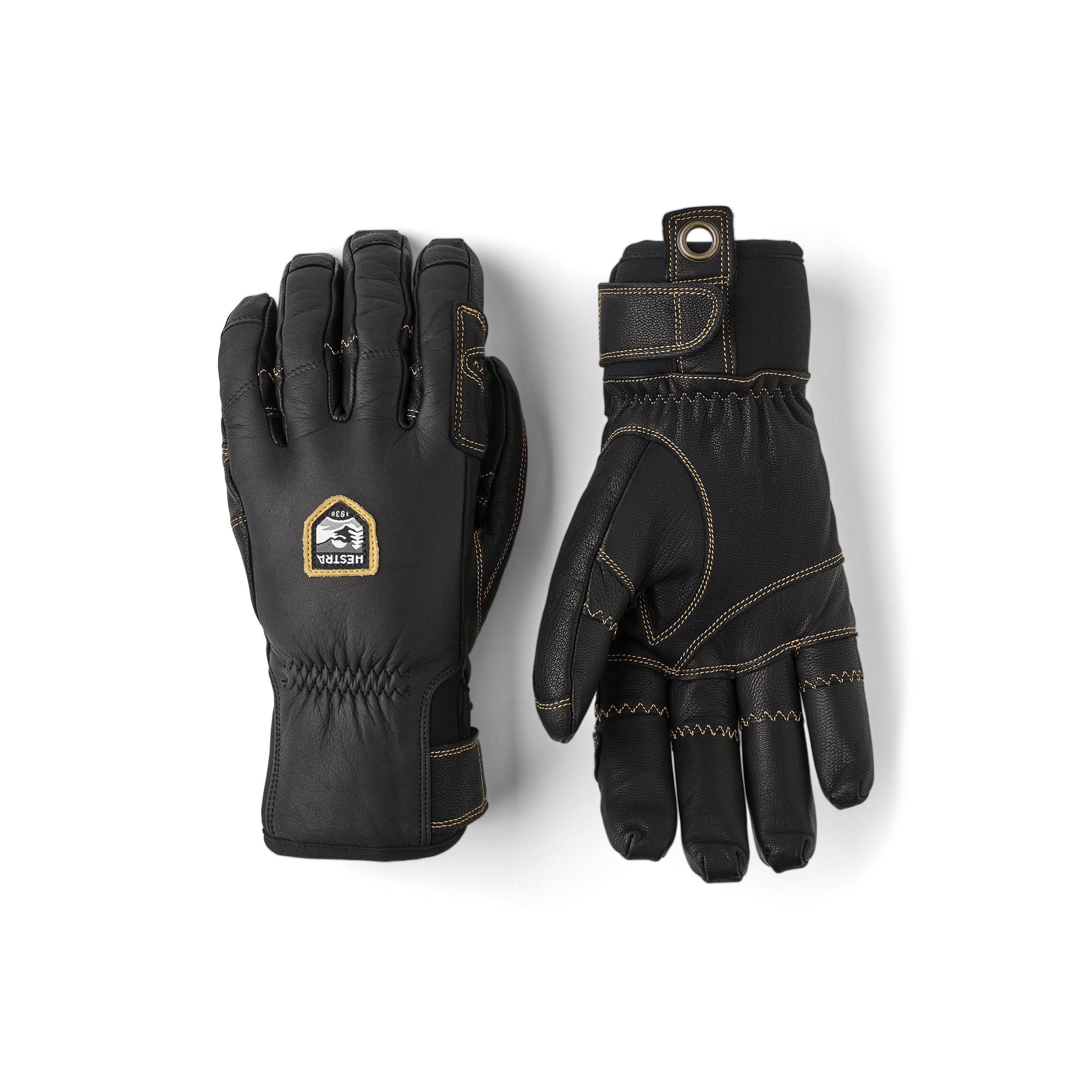 Black goat leather and cow hide ski glove